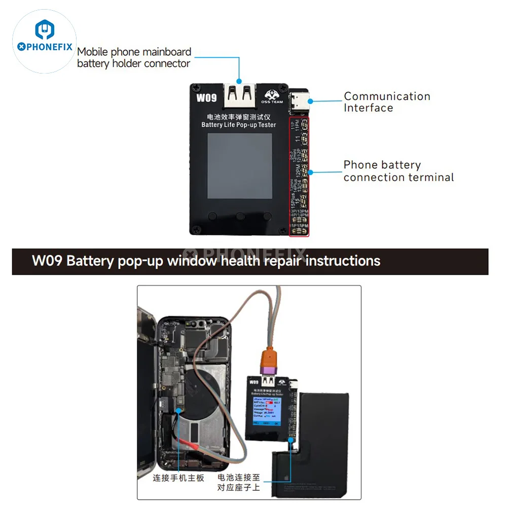 OSS W09 Pro Battery Cycle Reset Programmer W09 Pro Flex Cable Battery Life Pop Up Tester for iPhone 11-15PM Battery Calibration