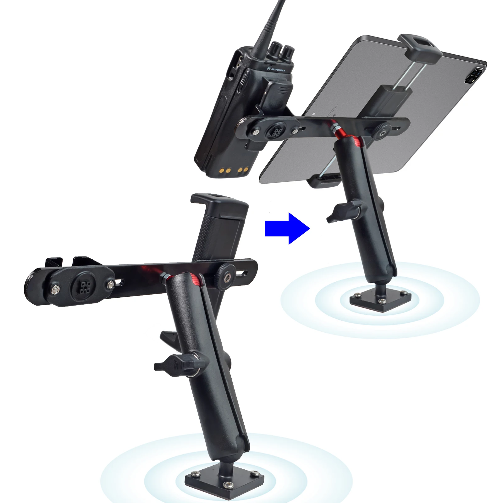 Handheld CB Radio\\Mic Holder Mount with Car Tablet Holder for Truck/Car/Boat/Vehicles,Aluminium Alloy Heavy Duty Drilling Base