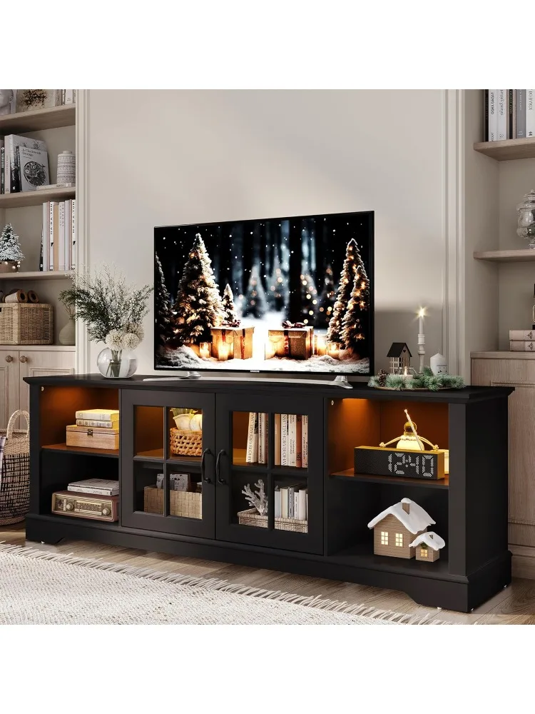 

ДОМАШНЯЯ подставка под телевизор для 75-дюймового телевизора, 68-дюймовый развлекательный центр со светодиодной подсветкой и шкафом для хранения со стеклянной дверью, современный фермерский телевизор