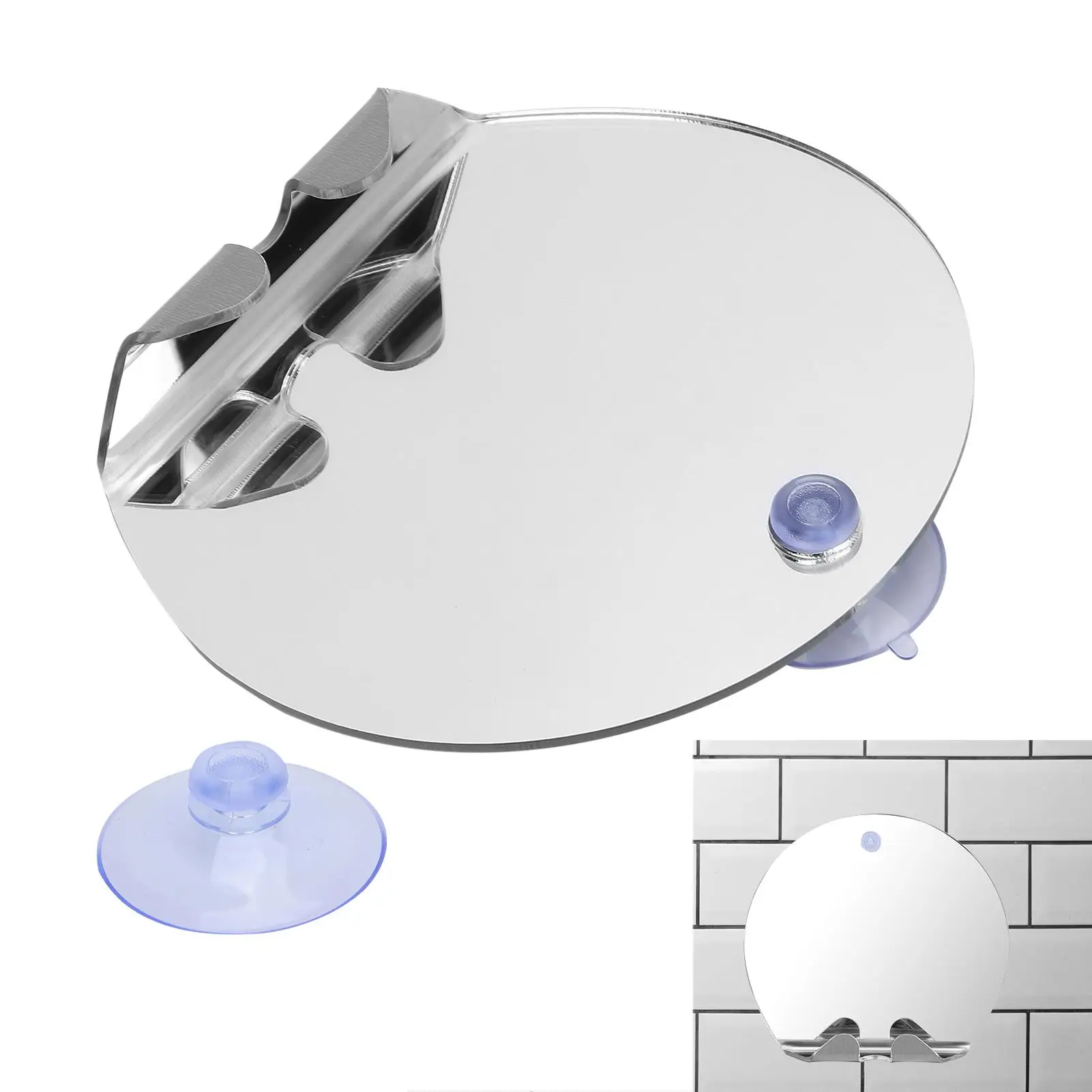 Round Shape Anti-Fog Wall Hanging Shower Mirror with Suction - Fogless Bathroom Shaving Makeup Mirror