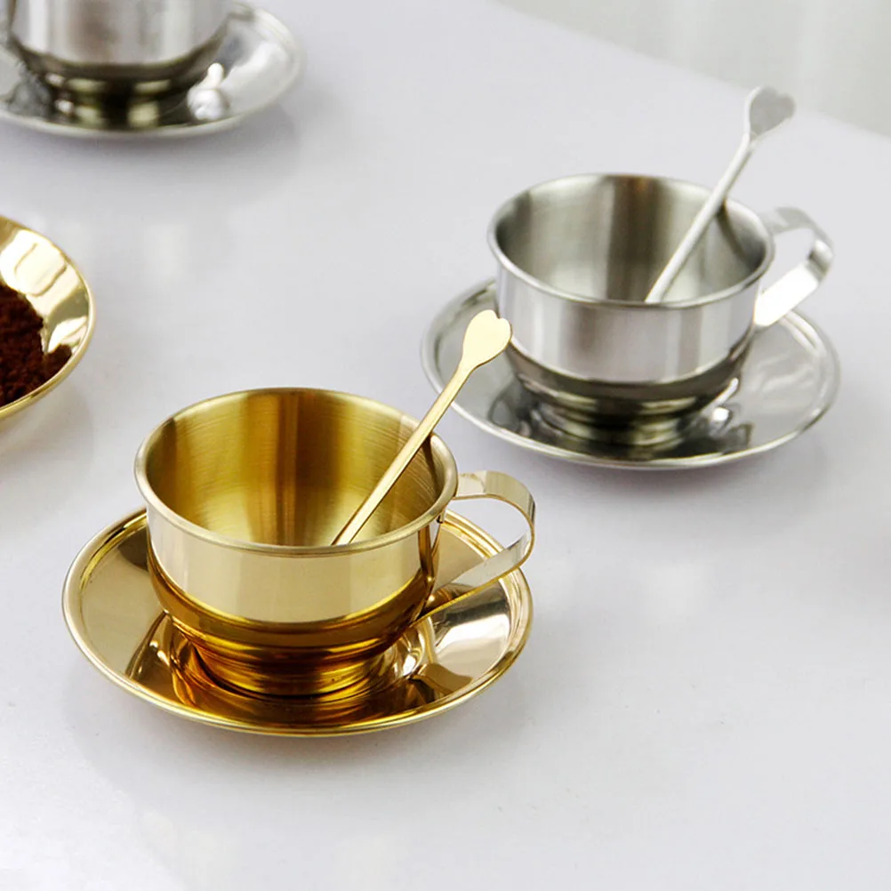 

Coffee Mug Stainless Steel Vintage Tea Saucers Set Cups Saucers Luxury Practical Design Tea Cup Beverages Gift