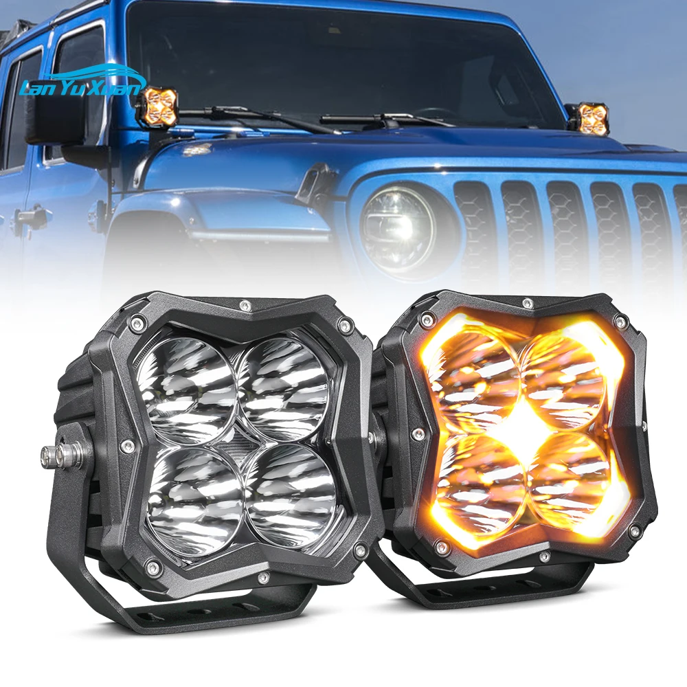 2024 Newest Super Bright Cube Amber DRL Backlight 5 Inch Off Road Spot Light 4x4 for Tundra