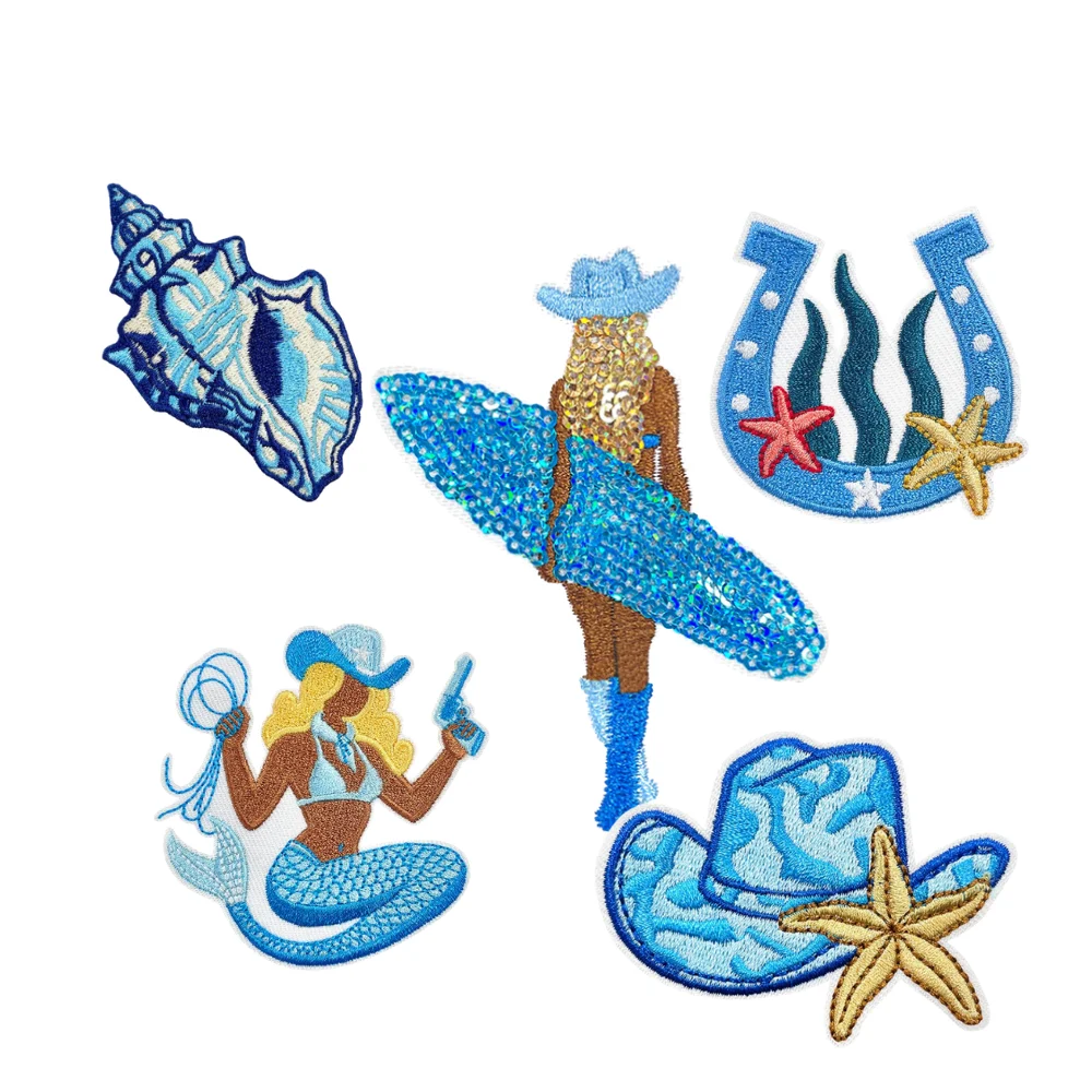 

Blue Conch Embroidery Patch Ocean Applique DIY T-shirt Backpack Craft Decor Repair Accessories Iron on Patches Sewing Sticker