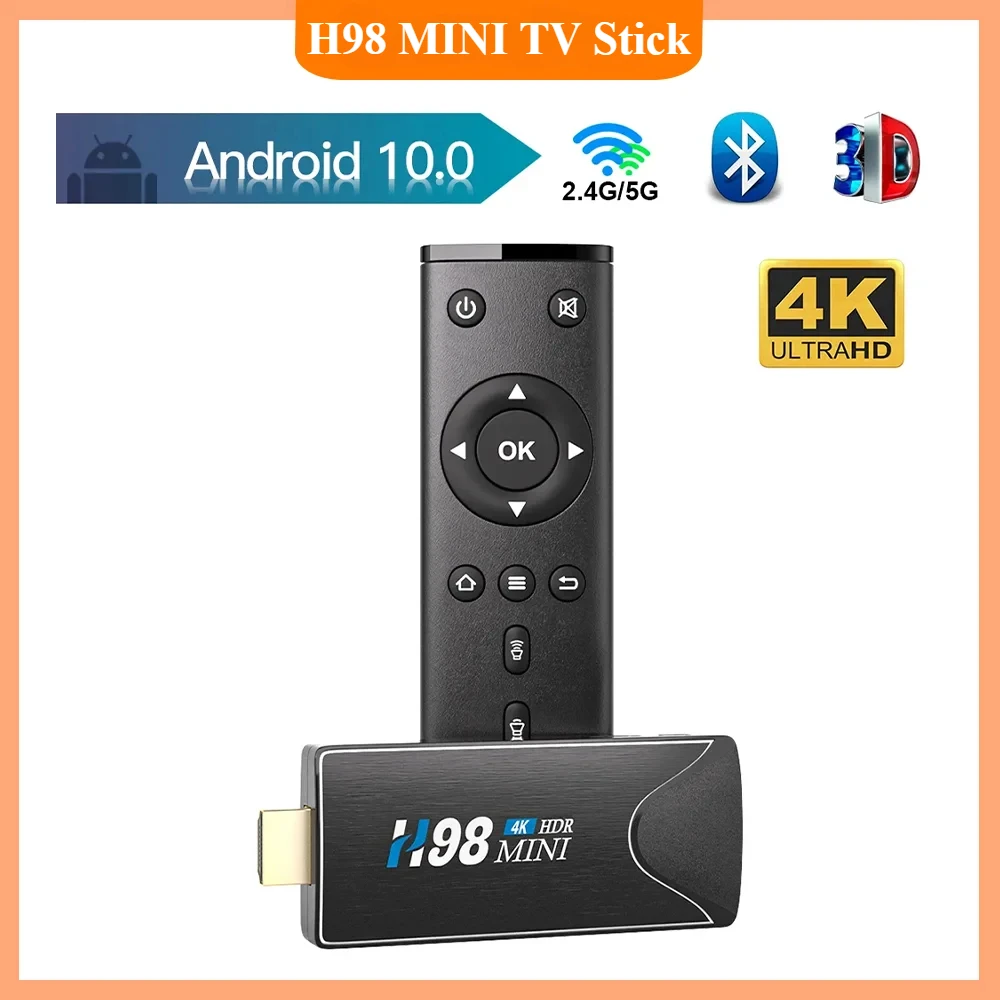 Mini TV Stick Android10 4K HD 2G 16G TV Stick 2.4G 5G Dual Wifi Smart TV Box H.265 Media Player Quad CoreTV Receiver Set Top Box