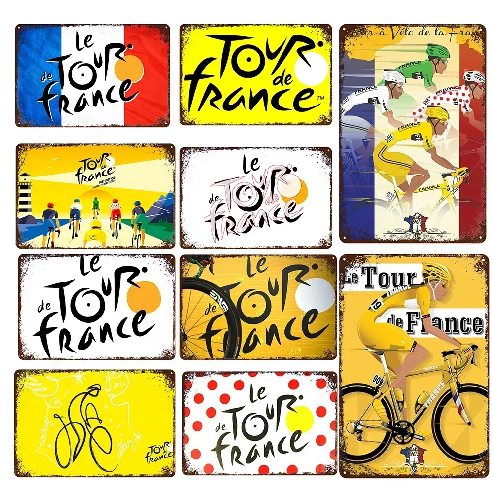 Bicycle Metal Tin Sign Retro Tour New De France Cycling Trip France Metal Plate Tin Signs House Garage Wall Art Decorative Pl
