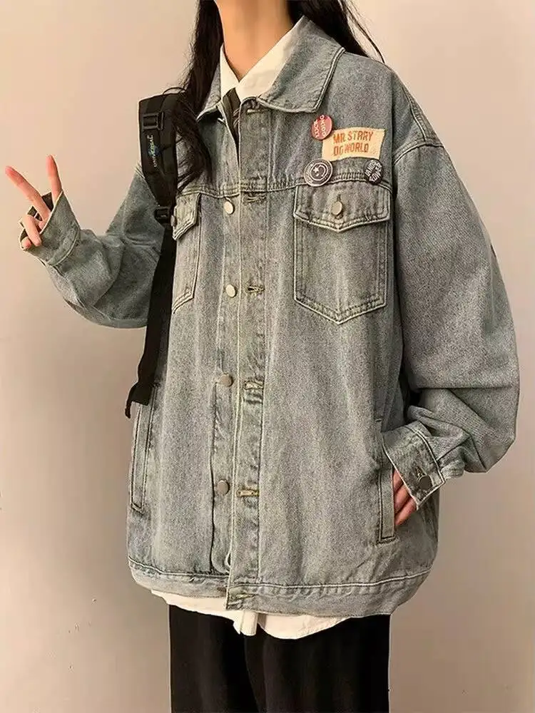 Women Coat 2025 Vintage Wash Denim Jacket Men Women Button Up Long Sleeve Jean Jacket Fashion Menswear Trucker Coat