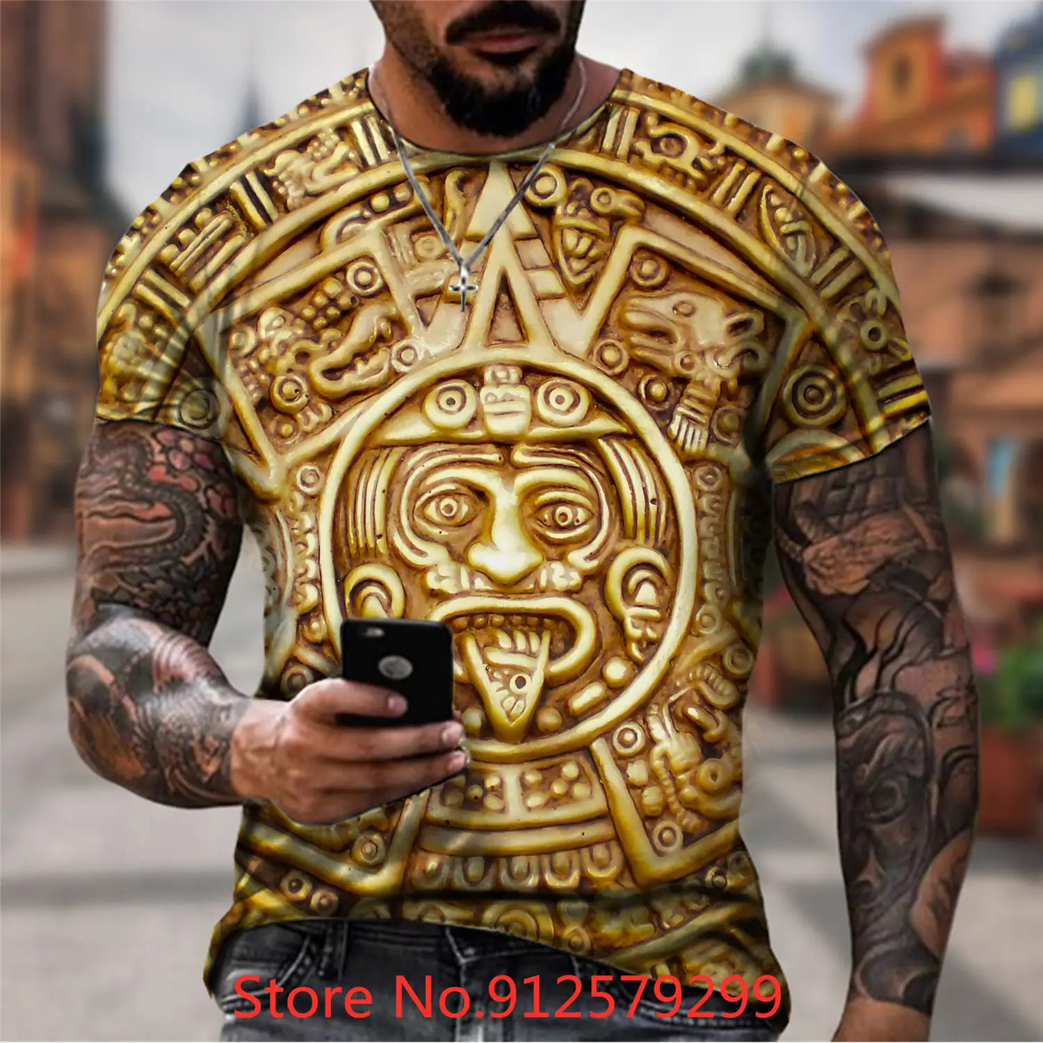 2022 Novelty Men\'s T-Shirt Casual Mexico Aztec Calendar 3D Printed T Shirts for Men Short Sleeve Tee