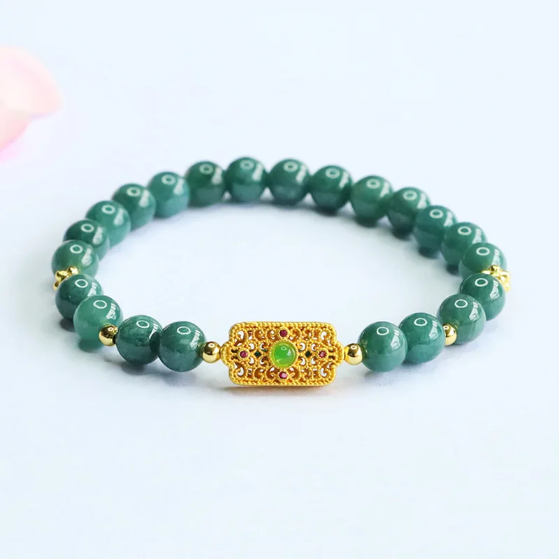 

Natural Grade a Jadeite Blue Water Chinese-Style Jade Bead Bracelet New Fashion Jewelry Accessory