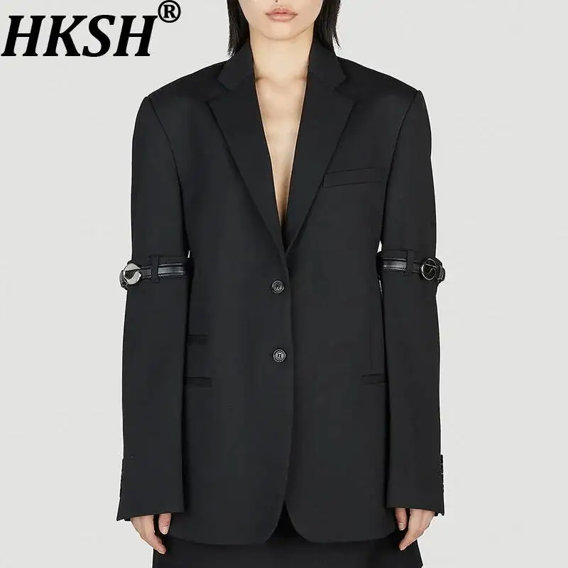 HKSH Autunno Nuove Donne Design Senso Giacca Personalità Patchwork Cintura Decorazione Slim Fit Elegante Moda High Street Cappotto HK9048