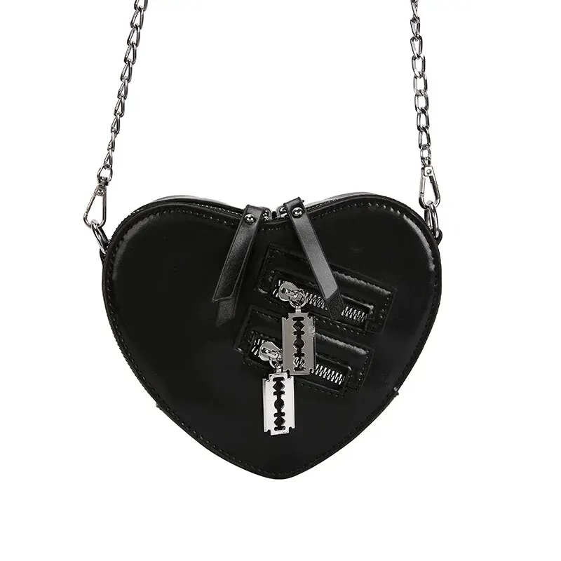 PU Heart Shaped Shoulder Bag Personalized Hardware Chain Crossbody Bag