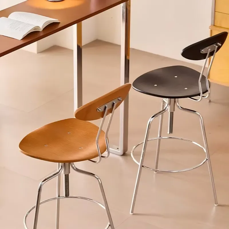 Adjustable Height Retro Solid Wood Bar Stool with Backrest Swivel Counter Chair for Kitchen Island Home Cafe Restaurant Hotel