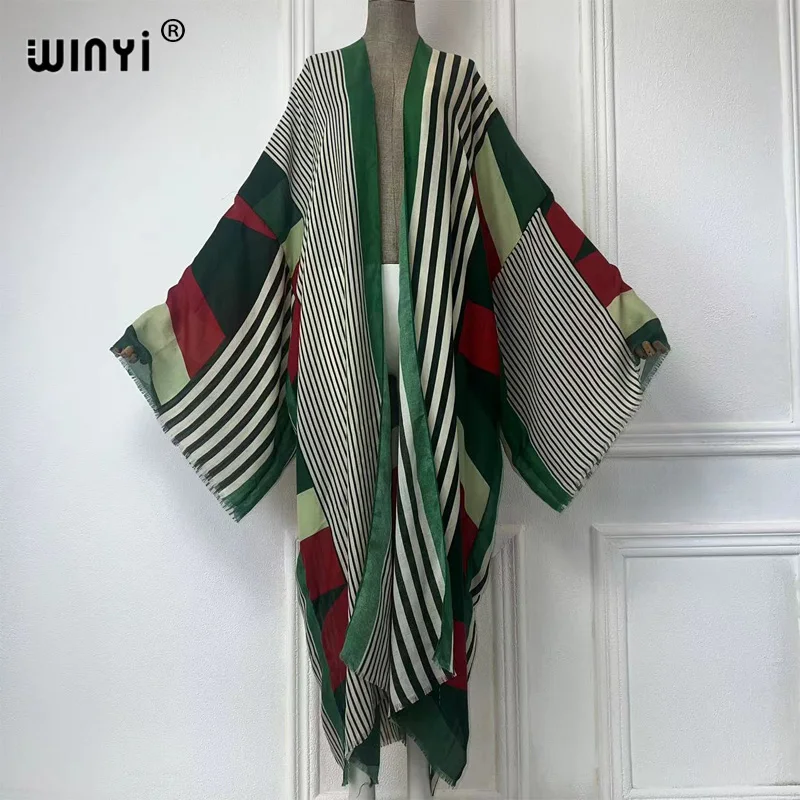 WINYI Africa summer fashion kimono maxi dress beach cover up women Cardigan boho sexy coat Geometric print kaftan beach outfits