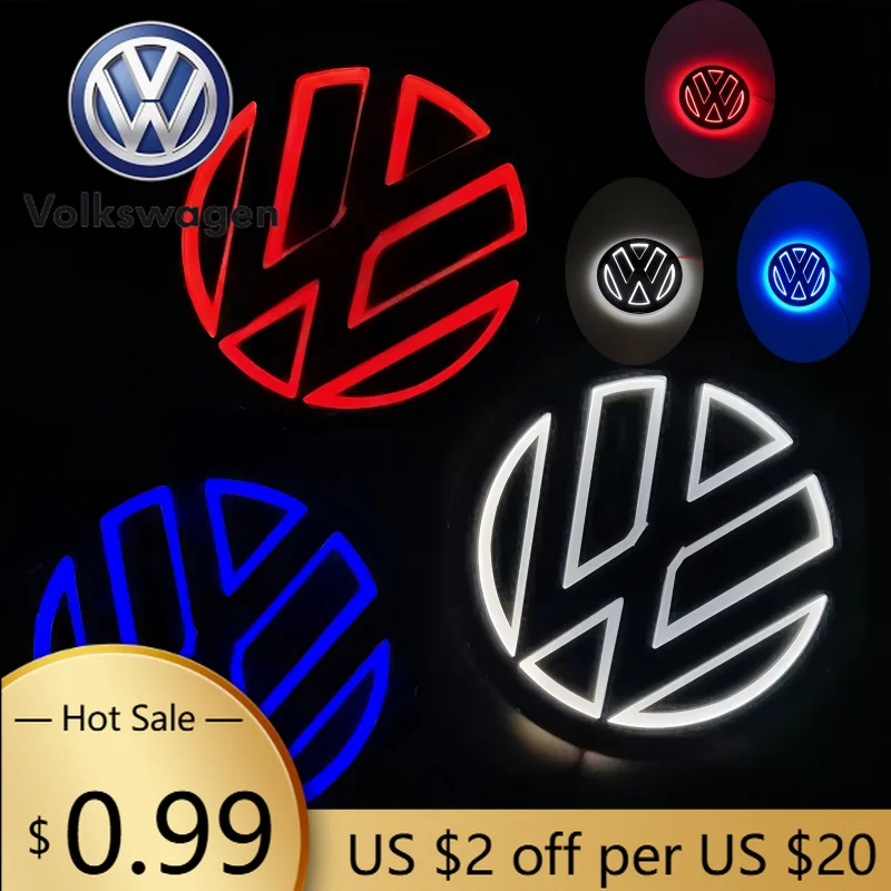 

Светодиодная лампа 5D 11 см для логотипа Volkswagen (передняя решетка + логотип на крышку багажника) для моделей CC/Golf/Passat/Jetta/Polo/M