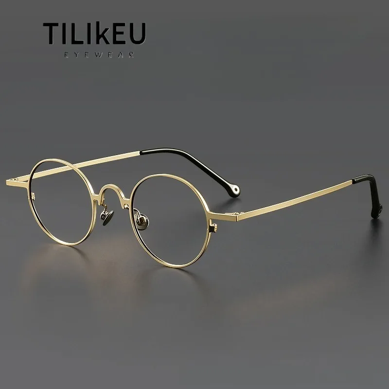 

Vintage Handmade Titanium Alloy Round Eyeglasses Frames Men and Women Myopia Anti-blue Prescription Ultra-light Glasses Frames