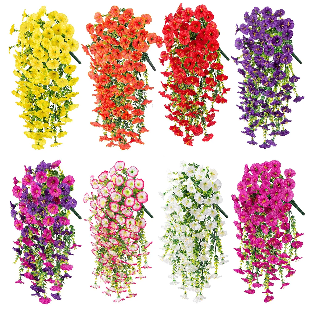 1PC Simulation Petunia Artificial Fake Eucalyptus Petunia Vine Hanging Flowers Wall Hanging Rattan Garden Outdoor Decor