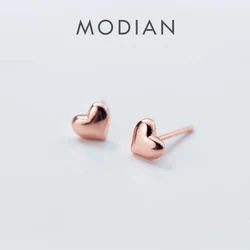 Modian Genuine 925 Sterling Silver Tiny Cute Hearts Lovely Stud Earring for Women Girl Gift Rose Gold Color Fashion Jewelry