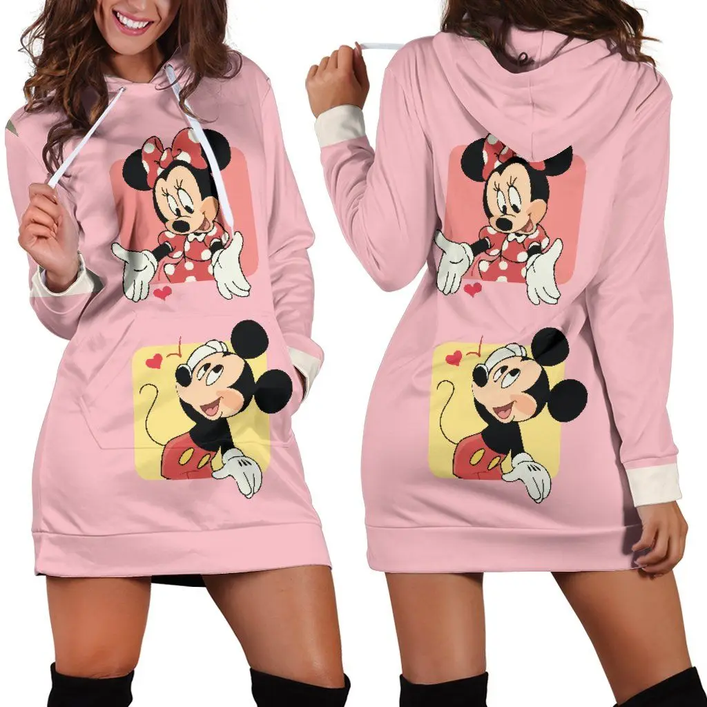 

2024 New Mickey Mouse Hoodie Dress Sweater Fashion Disney Dress Sweatshirt Dress 3d Allover Printed Y2K Hoodie Dress for Women