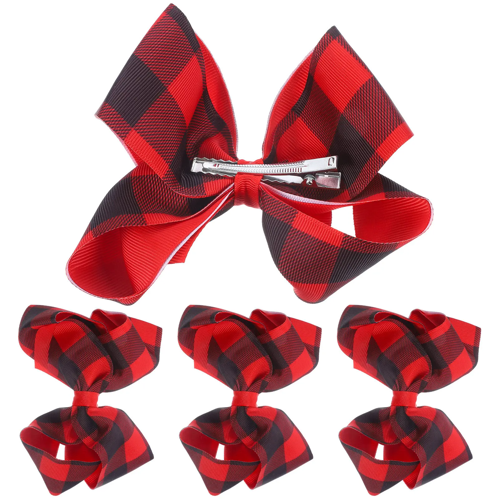 

4Pcs Small Plaid Hair Bows for Girls Women Cute Bow Clips Lightweight Long-Lasting Hair Accessories for Daily Wear Christmas