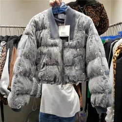 2024 Sequins Winter Cotton Coat Women Parkas Fashion Zipper Loose Puffer Jacket Thick Warm Overcoat Winter Cotton Coat