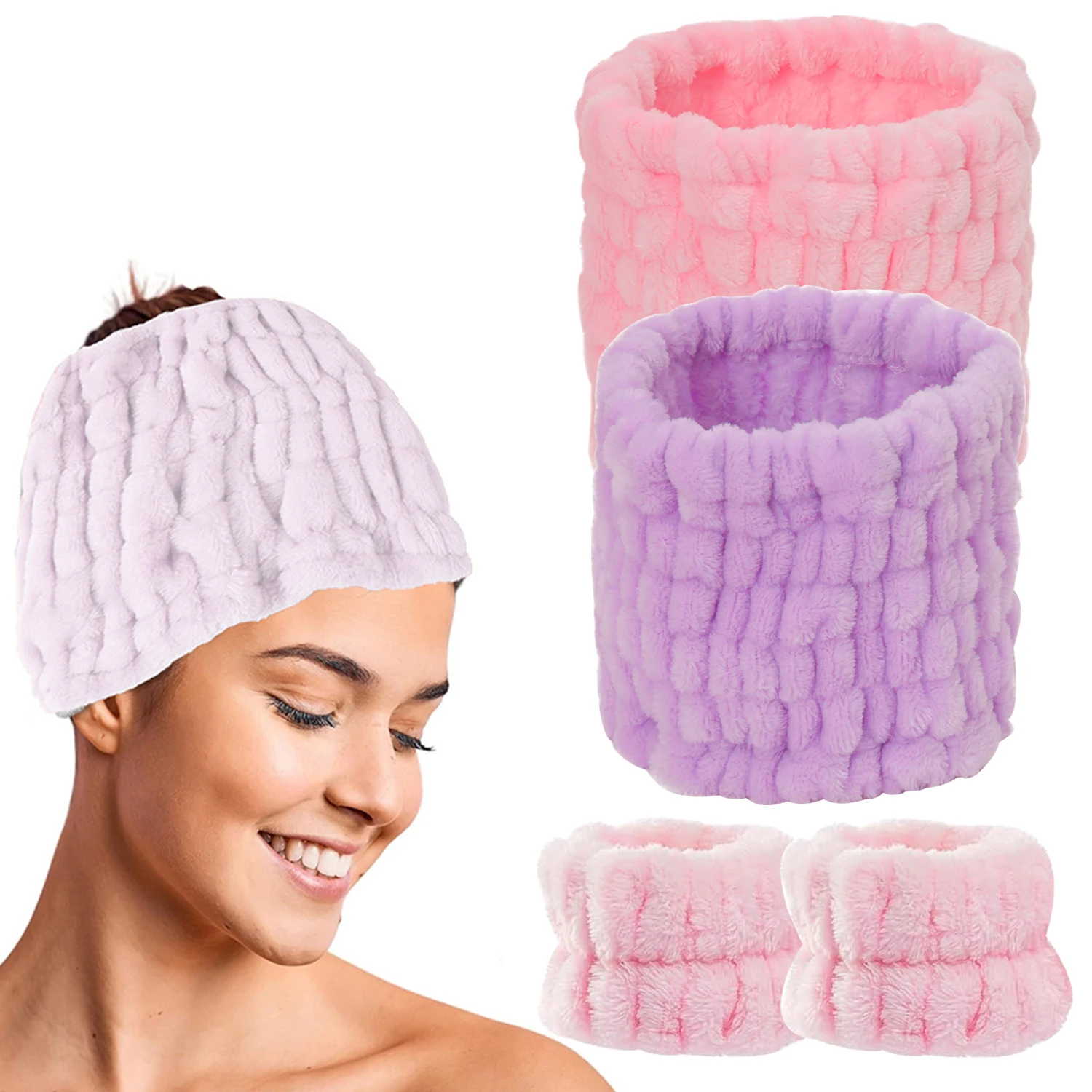 3pcs Spa Headband For Women Facial Makeup Headband Soft Terry Cloth Hairband and Wristbands Washing Face Shower Beauty Tools