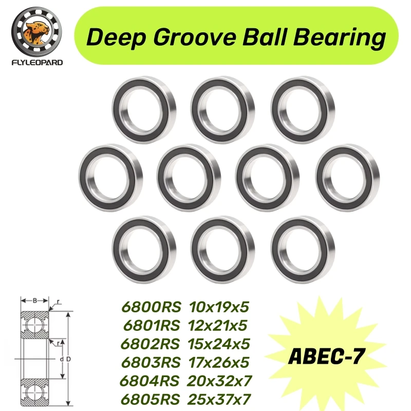 6802-2RS Bearing 15x24x5 mm 10Pcs Thin Wall Deep Groove Ball Bearing ABEC-7 Rubber Sealed 6800 6801 6803 6804 6805 6900 6901 2RS
