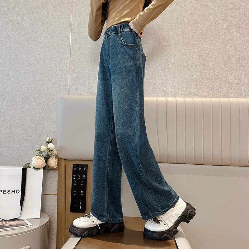 Children Jeans Girls Wide-leg Pants Kids Loose Trousers Baby Straight Denim Pants Spring Autumn 4 To16 Year