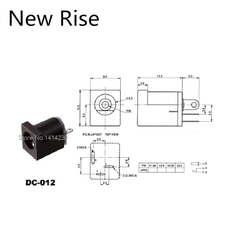 10Pcs DC-012 DC Power Supply Jack Socket 5.5X2.1MM 5.5-2.1MM 180 Degree Pin