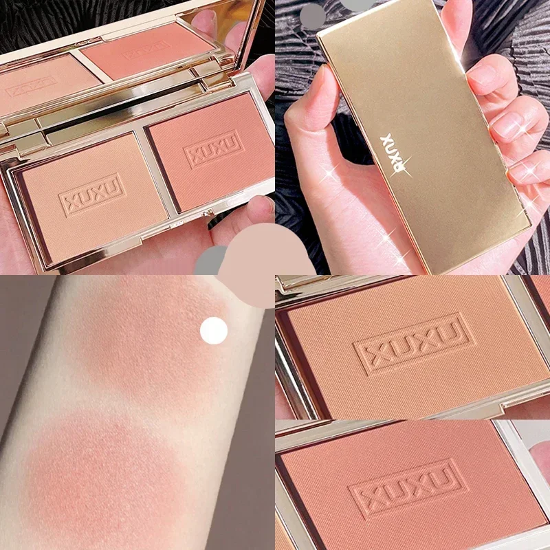 Matte Two-tone Peach Blush Palette Natural Rose Pink Red Rouge Face Cheek Pigment Shimmer Brighten Long-lasting Makeup Cosmetic