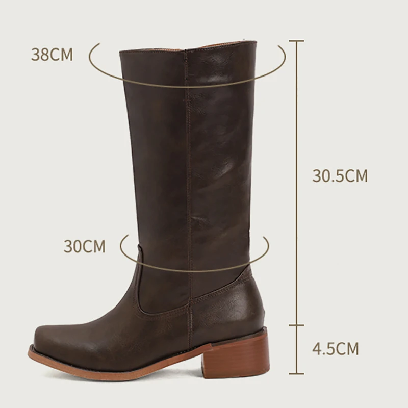 ORCHA LISA 2025 الأحذية الغربية خمر للنساء ساحة تو كتلة الكعوب 4.5 سنتيمتر الانزلاق على حجم كبير 47 48 الترفيه اليومي منتصف العجل بوتا #2