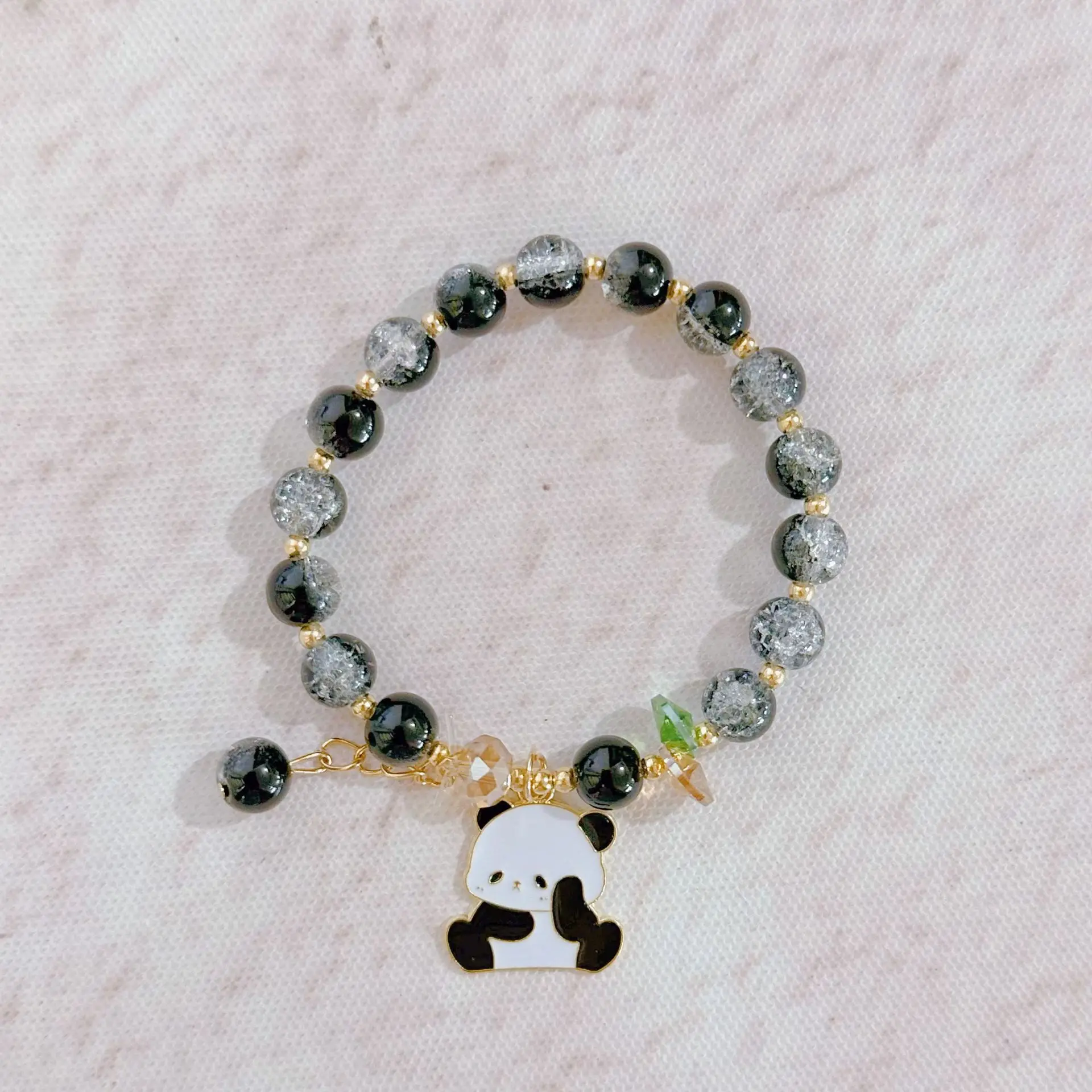 China-Chic Cute Panda Pendant Handmade Bracelet Colorful Firecracker Glass Crystal Beads Hand String Cartoon Girl Accessories