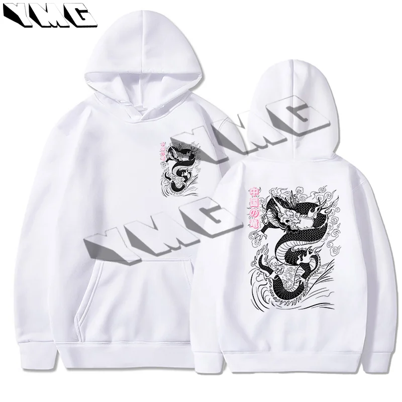 Extra large loose and thick cotton sports hoodie, autumn new casual front and back printed sportswear, street hoodie EMO girl