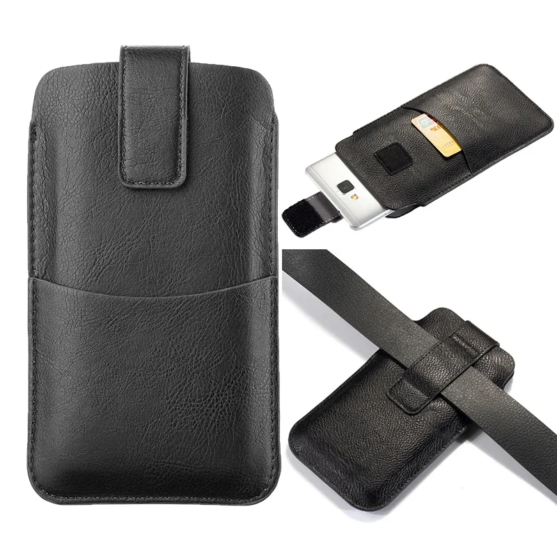 Universal Leather Phone Holster Belt Case Mobile Phone Bag For iPhone 14 13 15 16 Pro max Samsung Men Waist Bag Pouch Pack