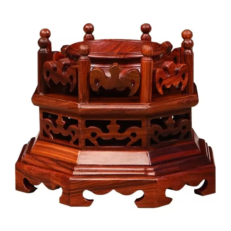 

Rosewood Display Stand For Spherical Crafts Natural Solid Wood Carved Decorative Shelves Rotatable Detachable Magic Ball Base