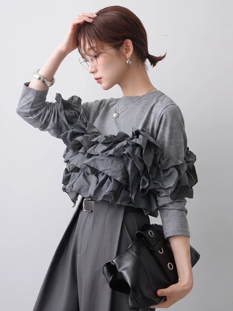 Elegant Style Long Sleeve T-Shirt Women's Spring Autumn Fashion  Young Slimming Breathable Cotton round Neck Top