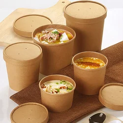 Cheapest Disposable Kraft Paper Bowl 500ml Round Salad Dessert Food Snack Ice Cream Takeaway Packaging Cup with Lids 10pcs/lot