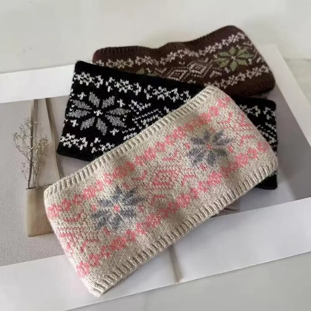 

Зимние французские вязаные повязки для волос с узором снежинки для женщин: широкие эластичные теплые повязки на голову, защищающие от холода, для активного отдыха, аксессуар для волос