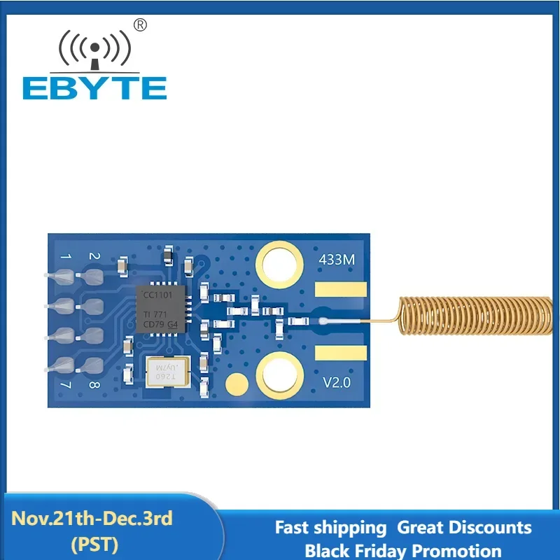 CC1101 Chip 433MHz Wireless Transceiver Module EBYTE E07-M1101D-TH Development SPI Interface Spring Antenna Wireless Module