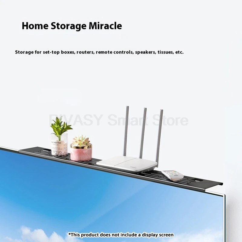 Uniwersalna półka górna do telewizora, bez wiercenia, uchwyt na router, pojemnik na dekoder, stal walcowana na zimno, ABS 180 °   Otwór regulowany do zarządzania kablami