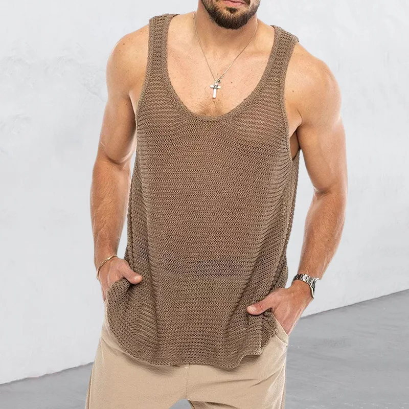 

Men's Vest Sweater 2023 Summer New Loose Sleeveless Knitted Casual Large Size Vest Top