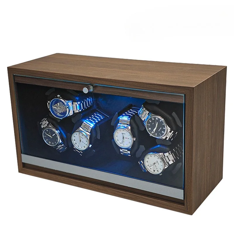 In Stock Black Walnut Grain Wooden 6-Position Fully Automatic Watch Winder 2 Sets 3-Position Electric Mechanical Watch Winder