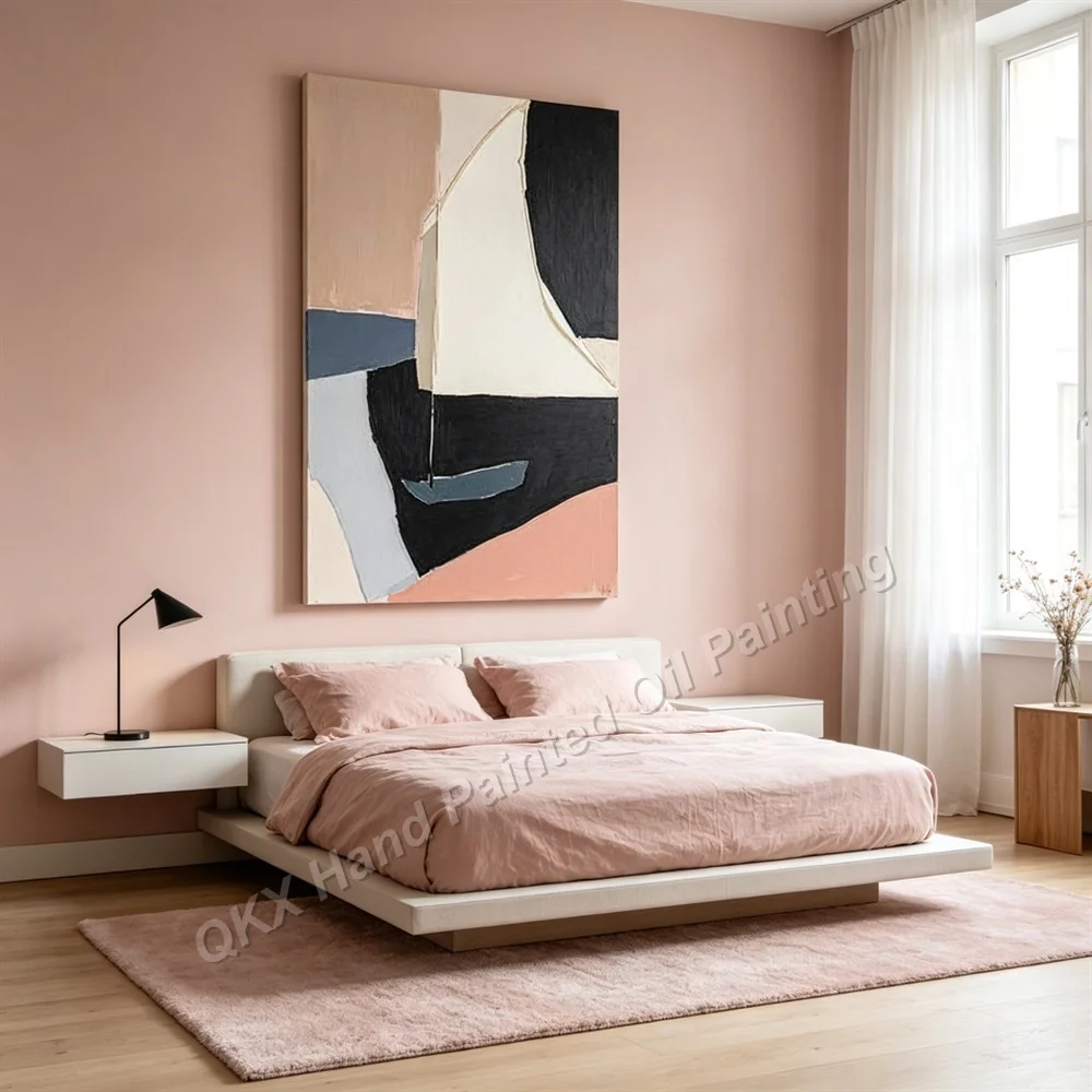 100% Handmade Abstract Oil Painting Original Wall Art Large For Home Living Room Decor, Modern Geometric Morandi Canvas Art