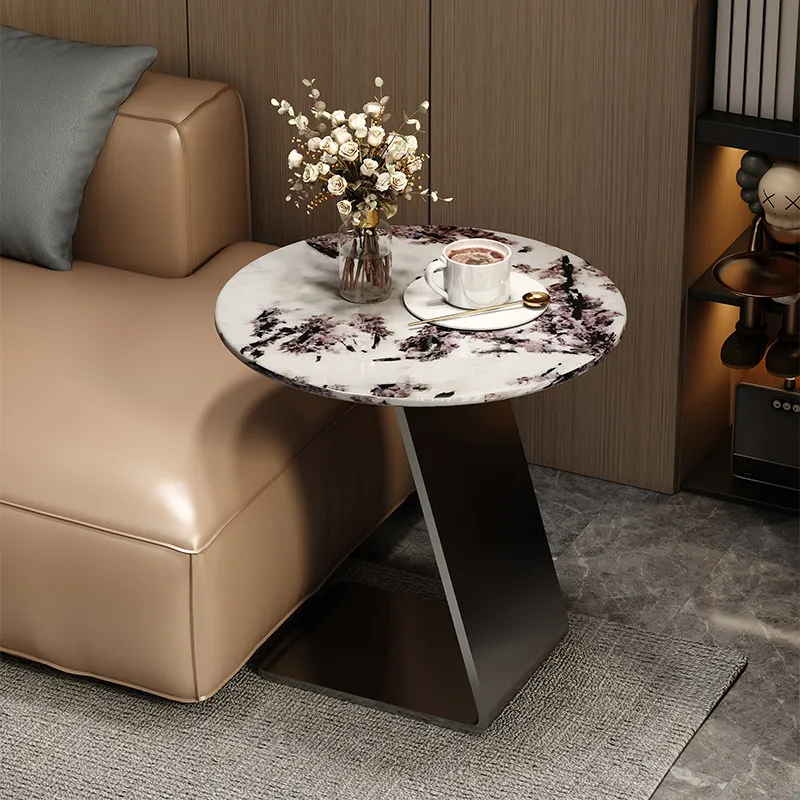 HYS Italian minimalist round luxury stone sofa side table light luxury modern marble corner table living room coffee table