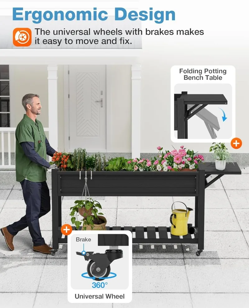 

Поднятая садовая кровать с ножками: грузоподъемность 57x18x30 дюймов, 400 фунтов — водонепроницаемый приподнятый садовый ящик с колесиками — приподнятая садовая кровать