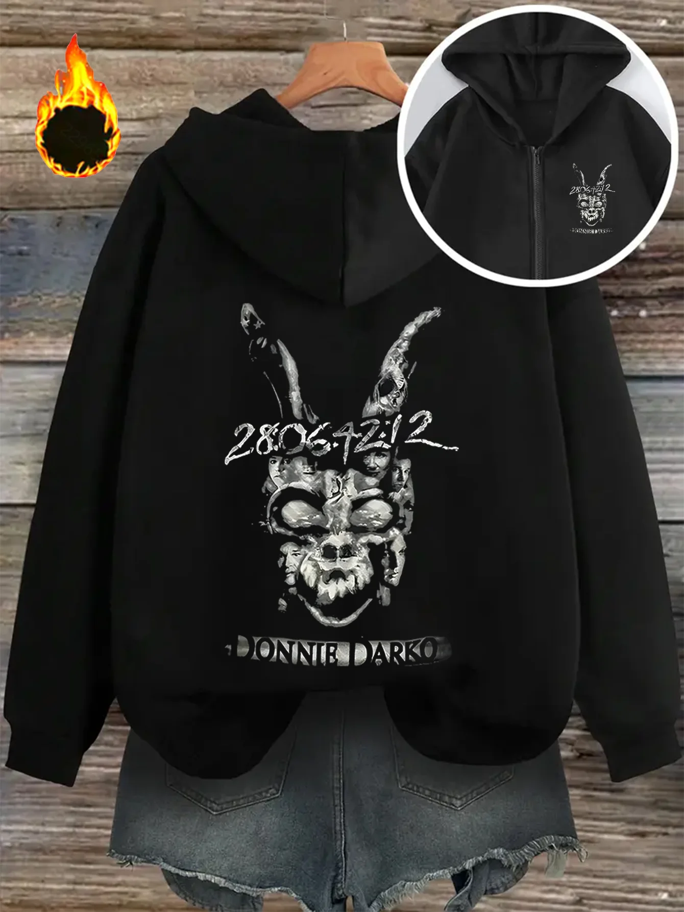 Donnie Darko Kapuzenpullover mit Reißverschluss und bedrucktem Muster, modischer Totenkopf-Motiv. Das perfekte Weihnachtsgeschenk für Herbst und Winter