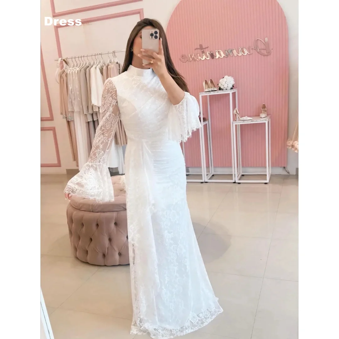 

Элегантное женское вечернее платье Mina белого цвета с круглым вырезом, расклешенными рукавами-колокол, для выпускного вечера и торжественных мероприятий, класса люкс