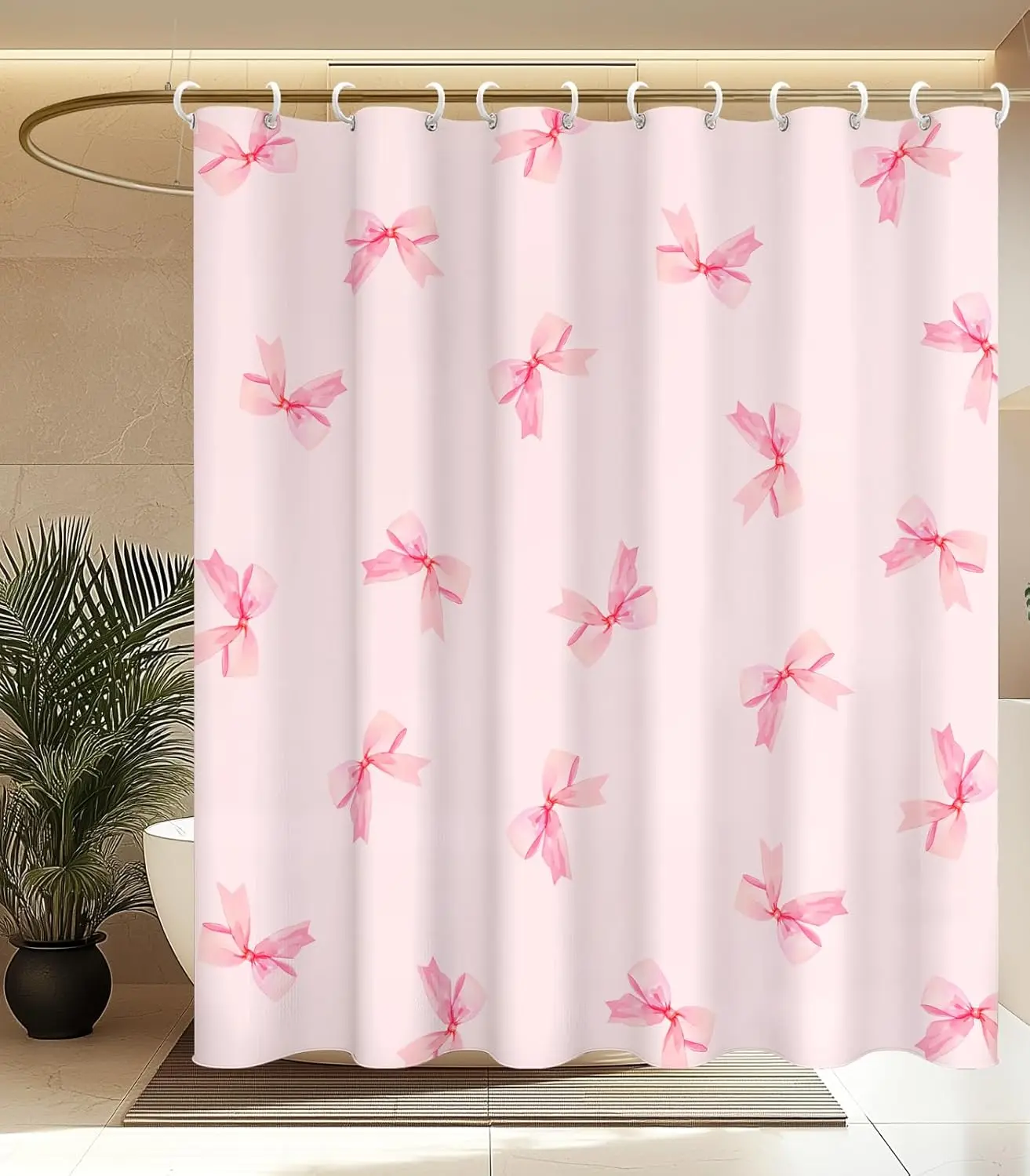 Pink Bow Pattern Shower Curtain 160x180cm Cute Feminine Bathroom Decor Sweet Pastel Color Bath Curtains