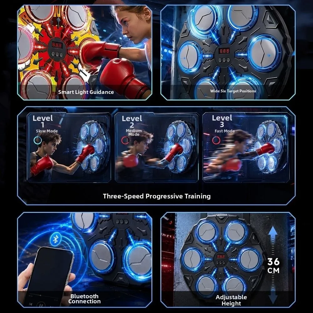 Wall Mounted Smart Music Boxing Machine 3 Speed Adjustment Height Adjustable Electronic Boxing Trainer Bluetooth Connection