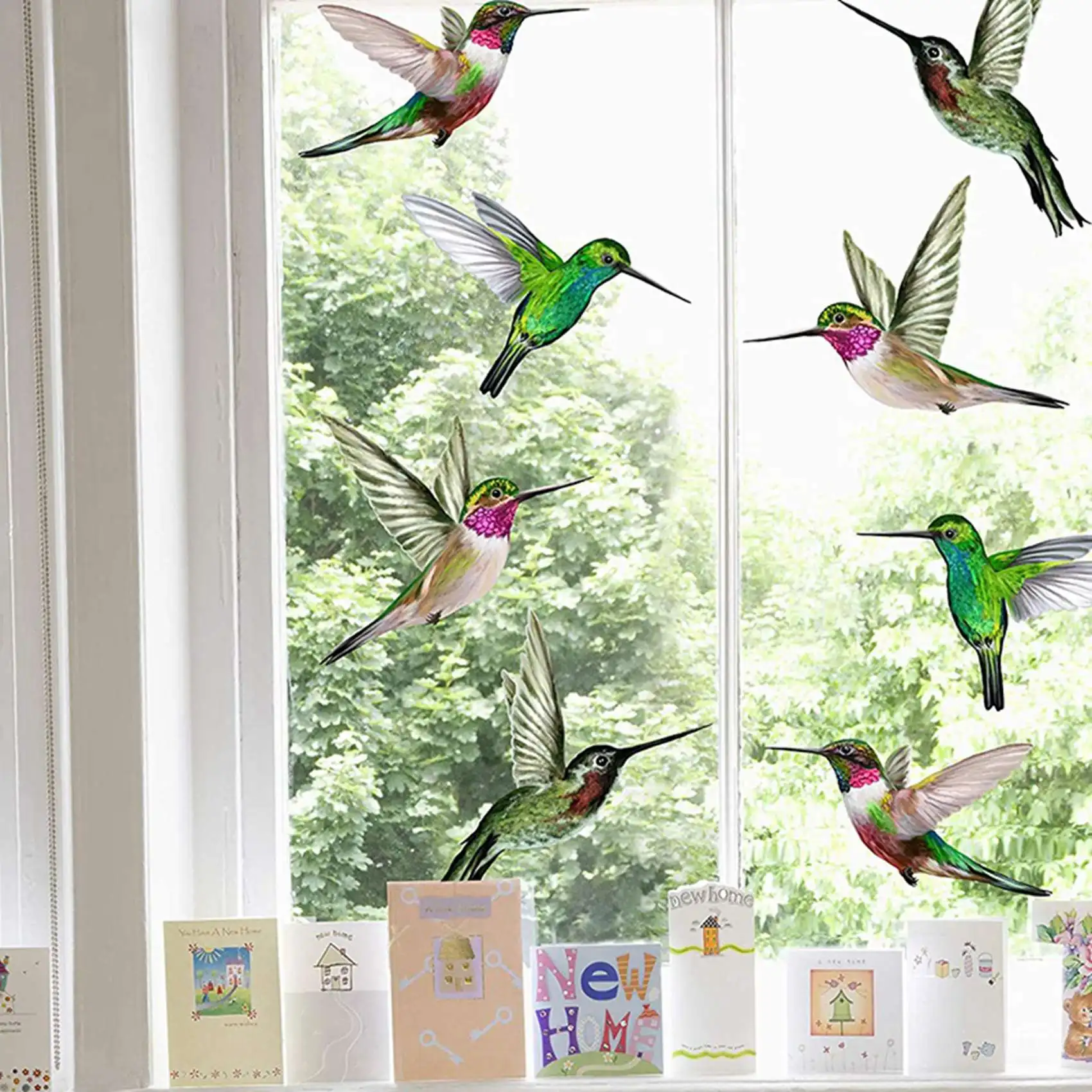 8 Large Beautiful Humming Bird Static Cling Window Stickers Hummingbird Anti Collision Bird Strike Window Stickers