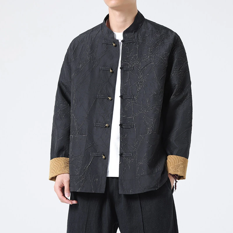 

Chinese Style Tang suit Long Sleeve Men Jackets New 2026 Spring Vintage Stand Collar Loose Men's Kung Fu Casual Coats N001