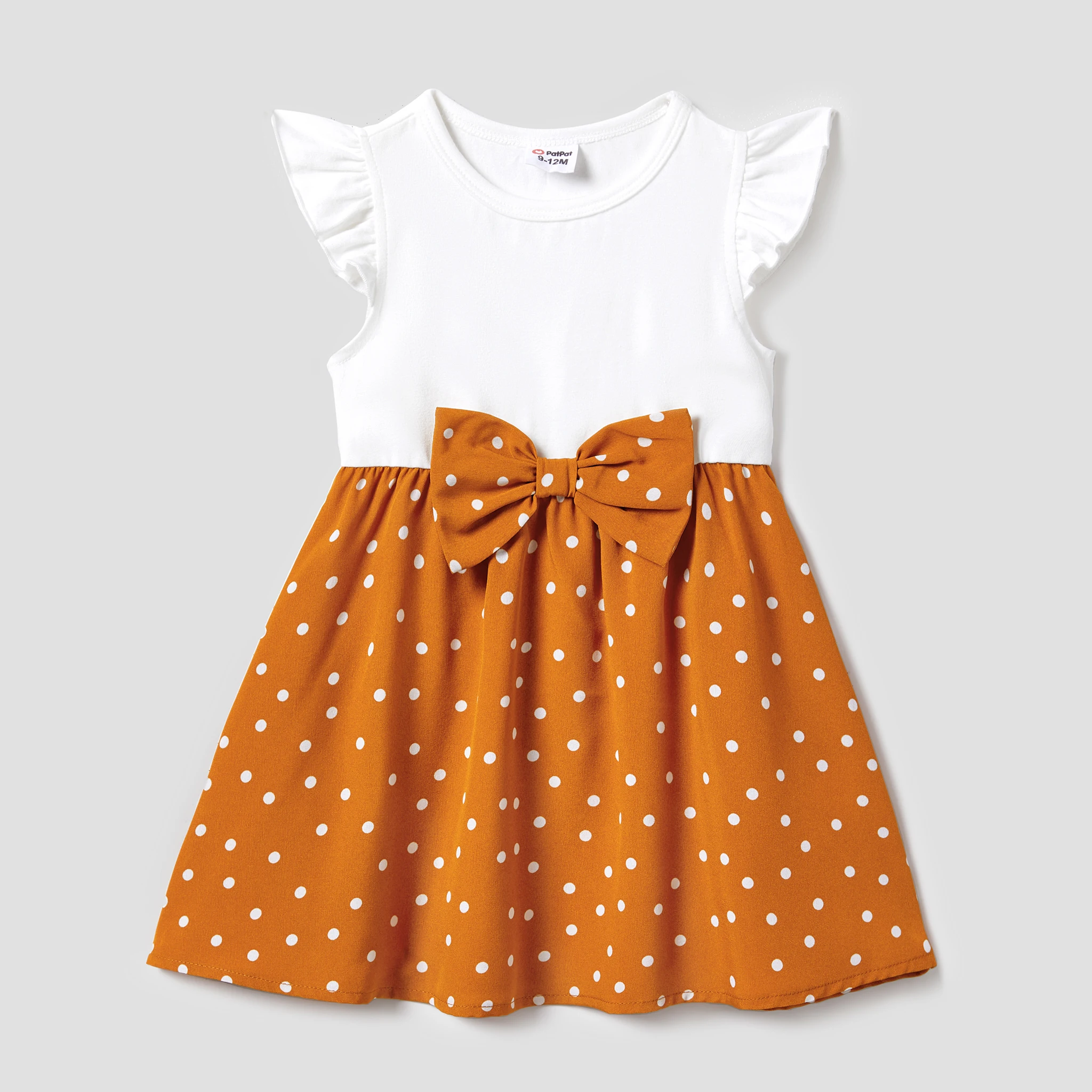 PatPat Family Matching Stripe T-shirt and White Top with Orange Polka Dot Wrap Bottom Ruffled Hem Skirt Set